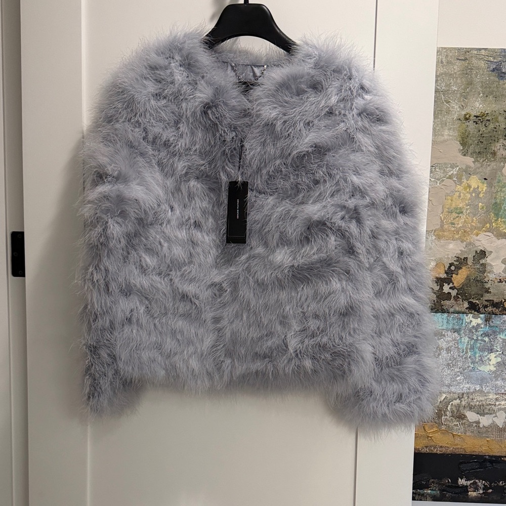 BCBGMaxAzria Silver Faux Fur Coat